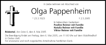 Anzeige von Olga Pappenheim von MGO