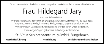 Anzeige von Hildegard Jary von MGO