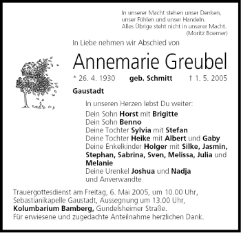Anzeige von Annemarie Greubel von MGO