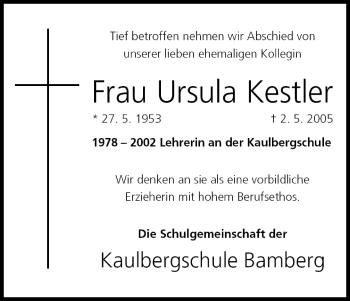Anzeige von Ursula Kestler von MGO