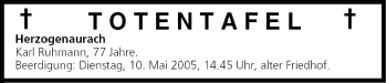 Anzeige von Totentafel vom 05.05.2005 von MGO