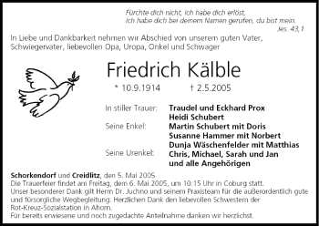 Anzeige von Friedrich Kälble von MGO