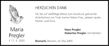 Anzeige von Maria Pregler von MGO