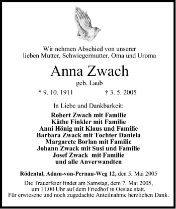 Anzeige von Anna Zwach von MGO