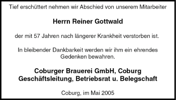 Anzeige von Reiner Gottwald von MGO