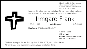 Anzeige von Irmgard Frank von MGO
