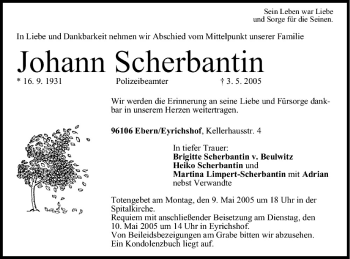 Anzeige von Johann Scherbantin von MGO