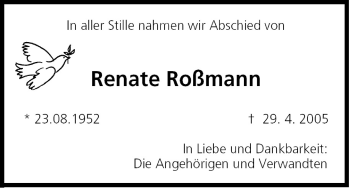 Anzeige von Renate Roßmann von MGO