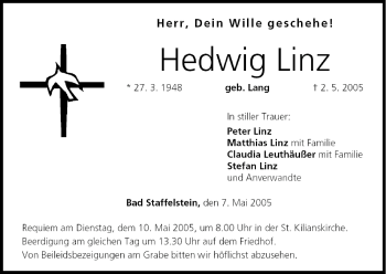 Anzeige von Hedwig Linz von MGO