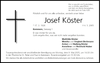 Anzeige von Josef Köster von MGO