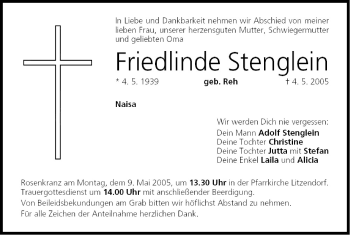 Anzeige von Friedlinde Stenglein von MGO