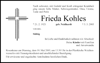 Anzeige von Frieda Kohles von MGO