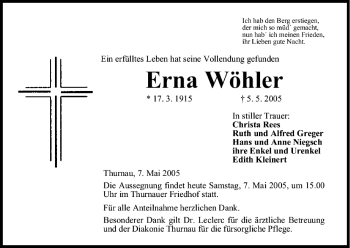 Anzeige von Erna Wöhler von MGO