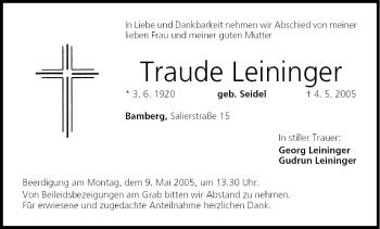 Anzeige von Traude Leininger von MGO