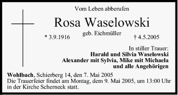 Anzeige von Rosa Waselowski von MGO