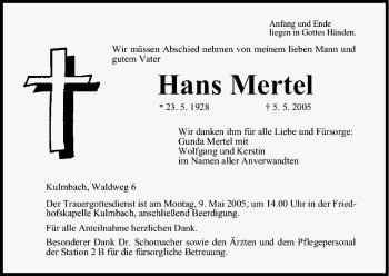 Anzeige von Hans Mertel von MGO