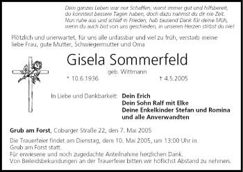 Anzeige von Gisela Sommerfeld von MGO