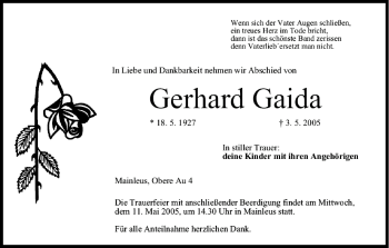 Anzeige von Gerhard Gaida von MGO