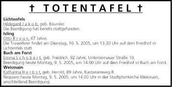 Anzeige von Totentafel vom 09.05.2005 von MGO