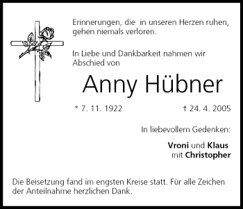 Anzeige von Anny Hübner von MGO