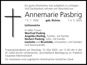 Anzeige von Annemarie Pasbrig von MGO