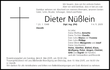 Anzeige von Dieter Nüßlein von MGO