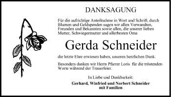 Anzeige von Gerda Schneider von MGO