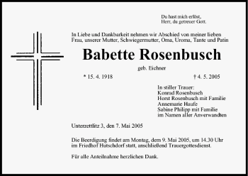 Anzeige von Babette Rosenbusch von MGO