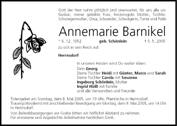 Anzeige von Annemarie Barnikel von MGO