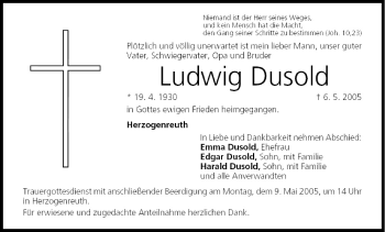 Anzeige von Ludwig Dusold von MGO