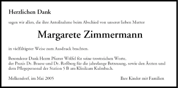 Anzeige von Margarete Zimmermann von MGO