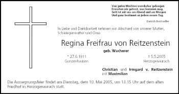 Anzeige von Regina Freifrau von Reitzenstein von MGO