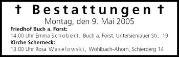 Anzeige von Bestattungen vom 09.05.2005 von MGO