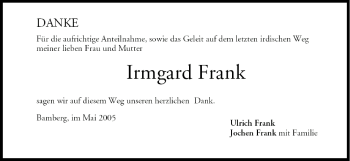 Anzeige von Irmgard Frank von MGO