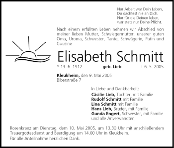 Anzeige von Elisabeth Schmitt von MGO