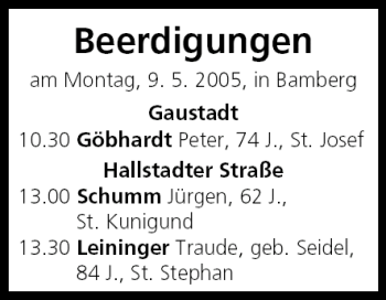 Anzeige von Beerdigungen vom 09.05.2005 von MGO