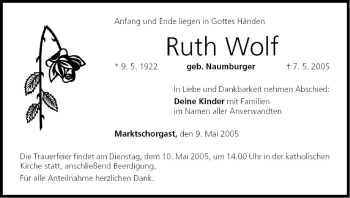 Anzeige von Ruth Wolf von MGO