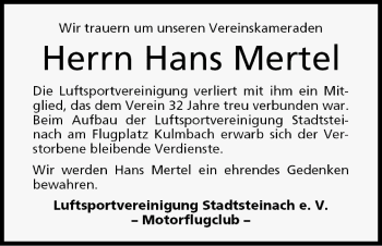 Anzeige von Hans Mertel von MGO