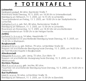 Anzeige von Totentafel vom 10.05.2005 von MGO