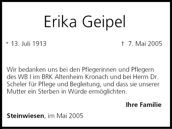Anzeige von Erika Geipel von MGO