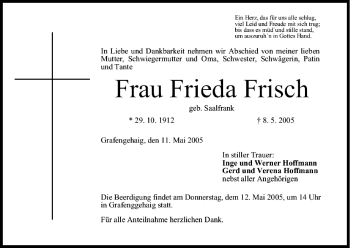 Anzeige von Frieda Frisch von MGO