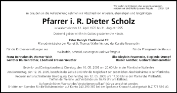 Anzeige von Dieter Scholz von MGO