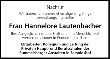 Anzeige von Hannelore Lautenbacher von MGO
