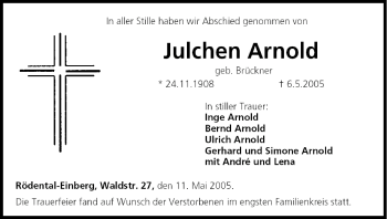 Anzeige von Julchen Arnold von MGO