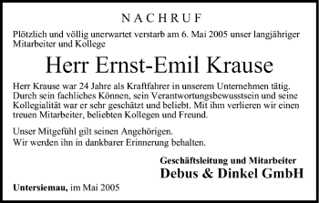 Anzeige von Ernst-Emil Krause von MGO