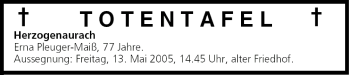 Anzeige von Totentafel vom 11.05.2005 von MGO