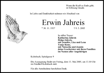Anzeige von Erwin Jahreis von MGO