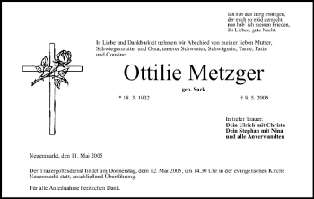 Anzeige von Ottilie Metzger von MGO