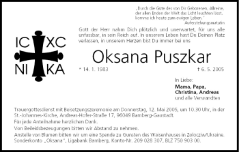 Anzeige von Oksana Puszkar von MGO