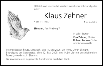 Anzeige von Klaus Zehner von MGO